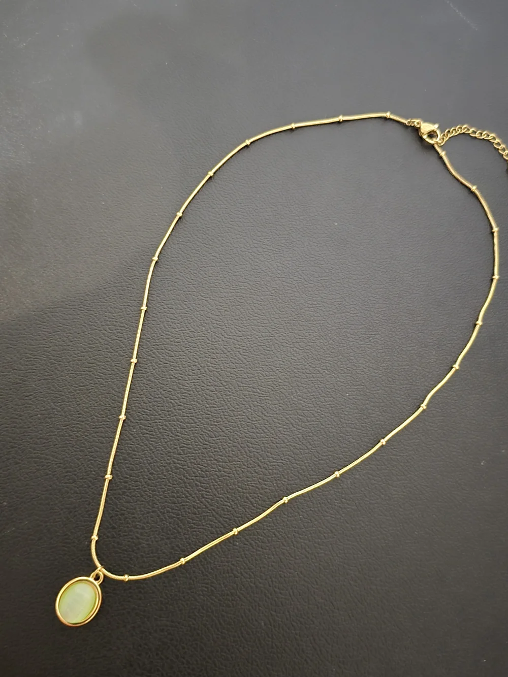 Minimalist 18K Gold-plated Necklace with Light Green Oval Pendant Women B005